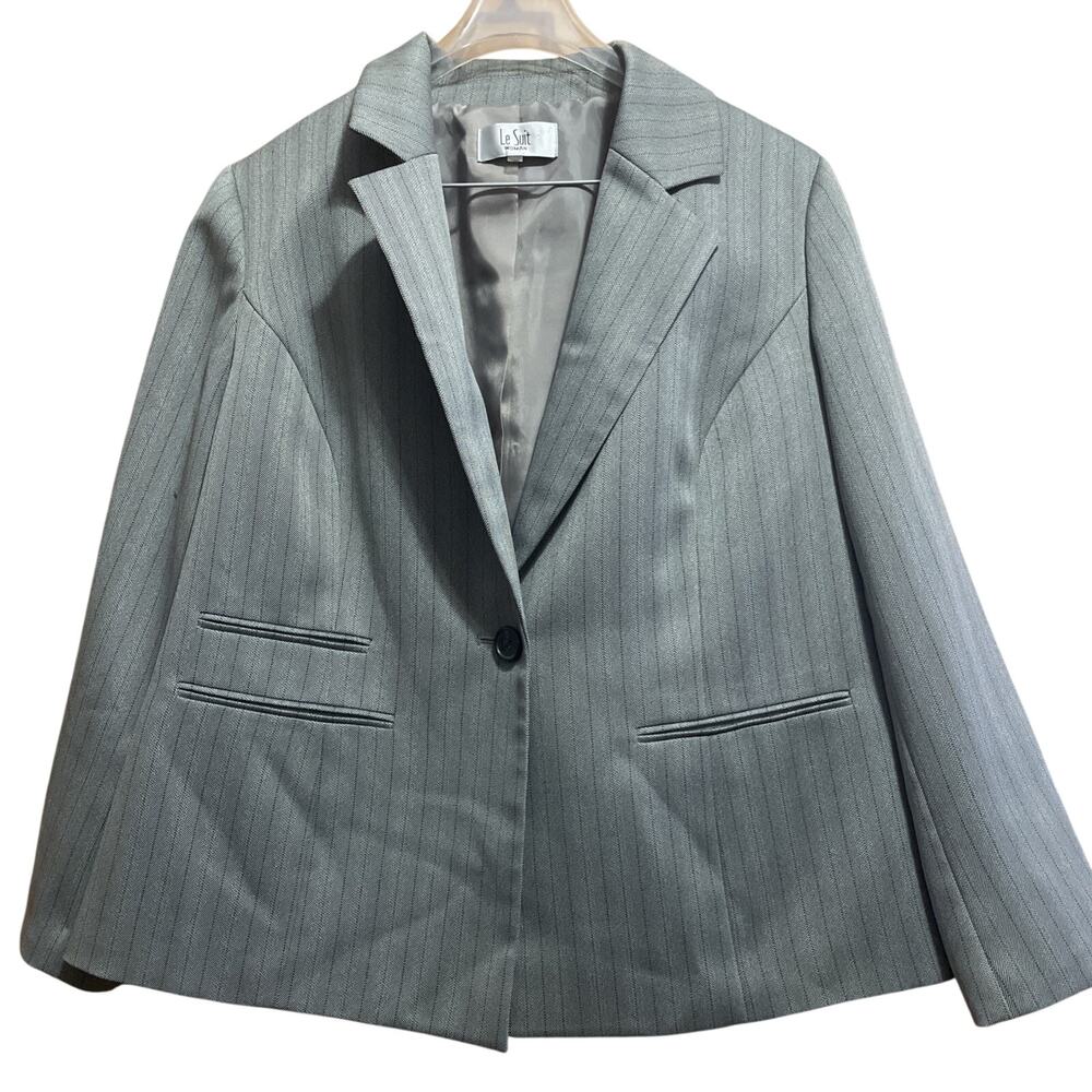 NWT Le Suit Women Gray One-Button Pantsuit Separate Jacket Plus Size 14W